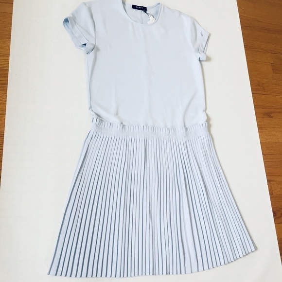 Nordstrom CAARA Short Sleeve Baby Blue Pleated Dropped Waist Relaxed Midi Dress - Picture 11 of 15